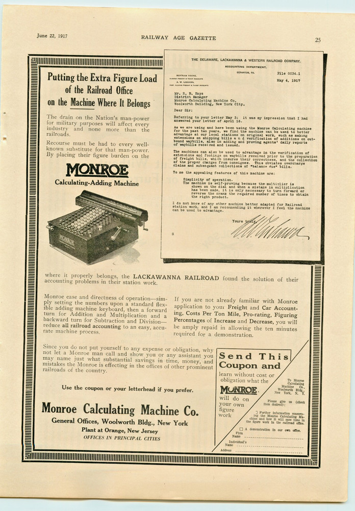 Antique fully working 1918 Monroe Calculator Model G / Adding Machine