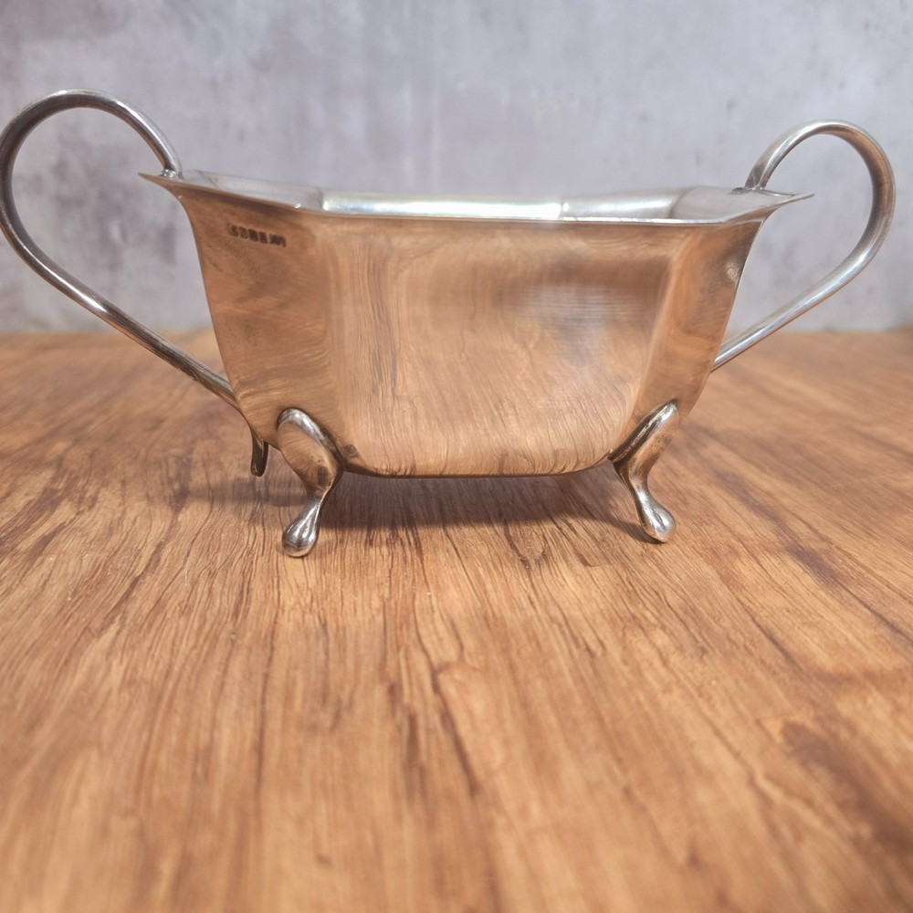 Early Art Deco Three Piece Sheffield Silver Plate Tea Set, Ebonised Handle. Prop