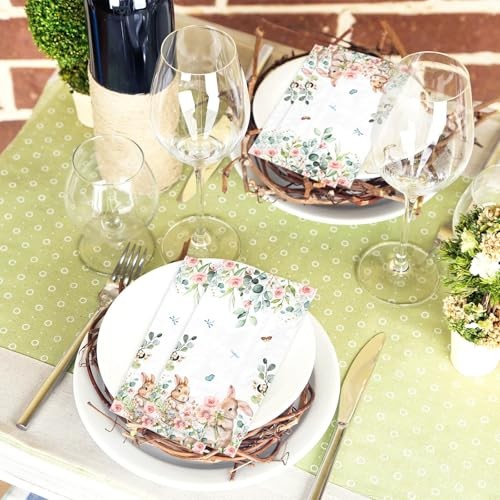 100pcs Easter Bunny Floral Guest Napkins Rabbit Flowers Spring Seasonal