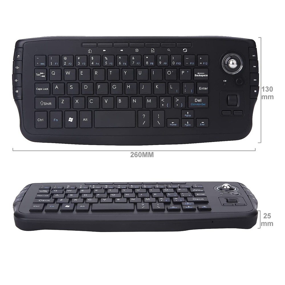 Multimedia 2.4Ghz Wireless Mini Keyboard with Trackball Mouse Scroll Wheel fo...