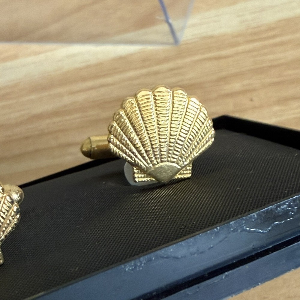 Gold Coloured Cufflinks Shell Design Boxed