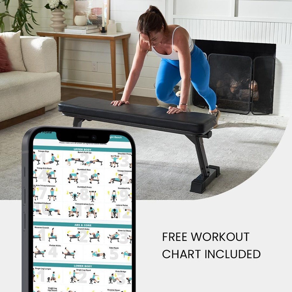 Finer Form Gym Quality Foldable Flat Bench for Multi-Purpose Weight Training