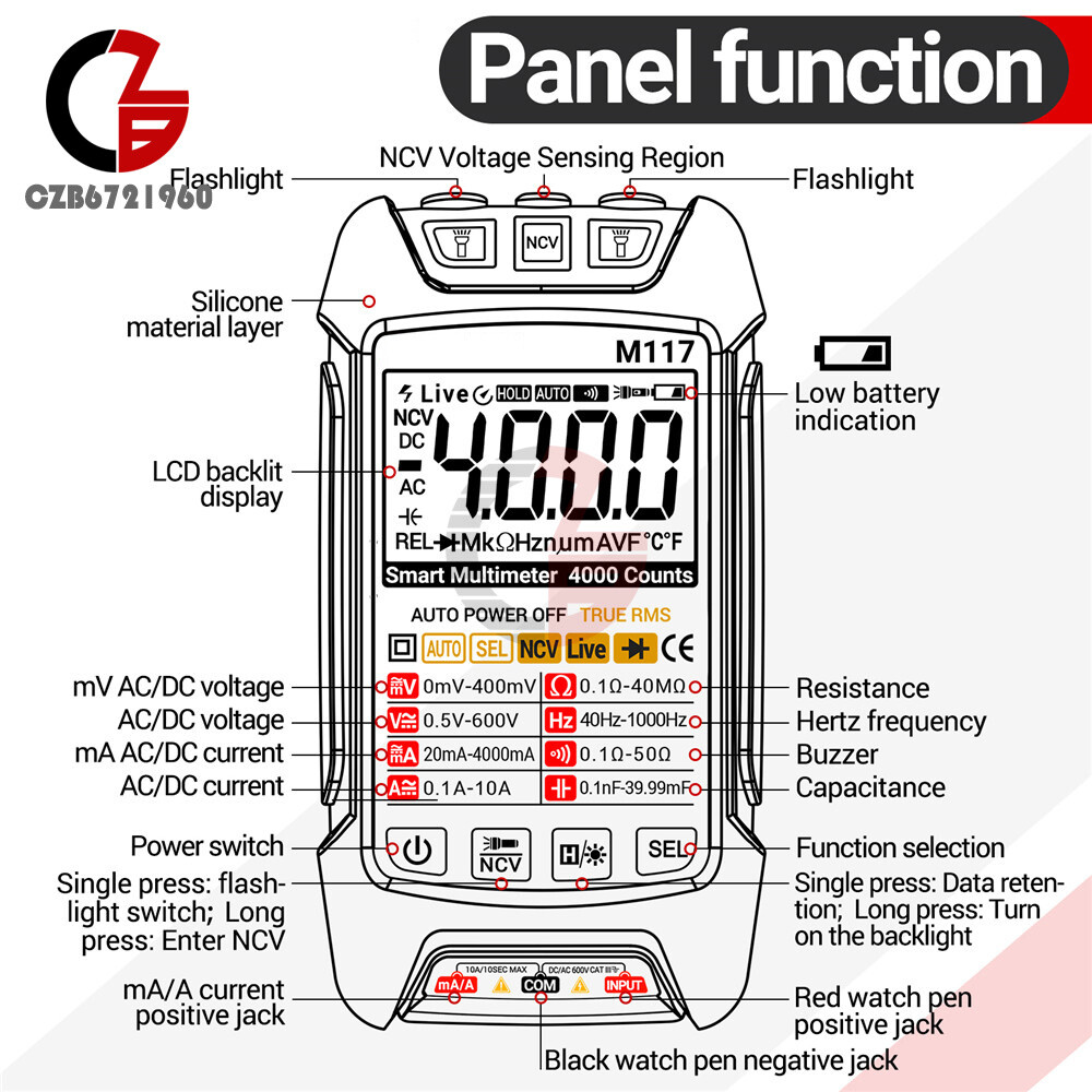 ANENG M117 Digital Multimeter NCV AC/DC Voltmeter Current 4000 Count True RMS