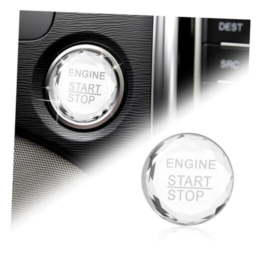 Rhinestone Car Push Start Button Cover,Bling Auto Push to Start Engine Silver