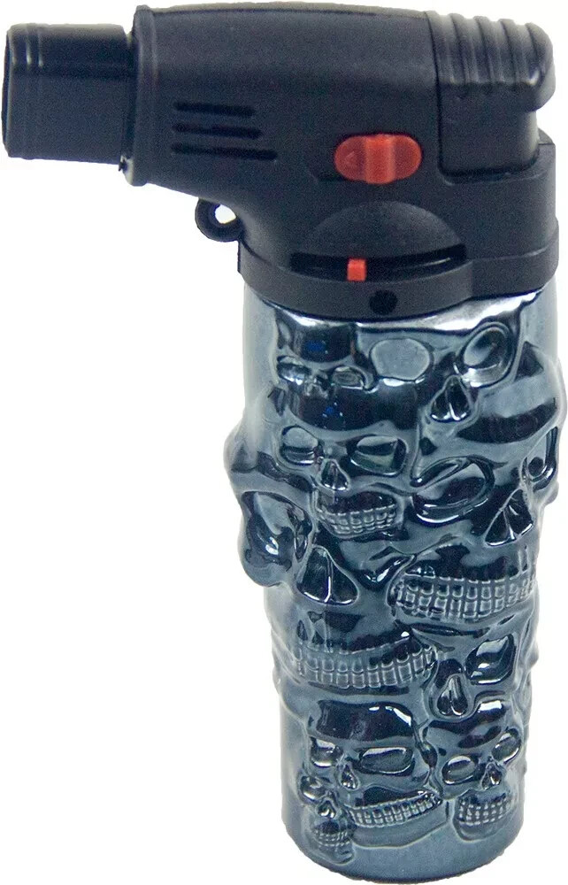 5 Pack 4.3" Jet Torch Gun Lighter Refillable Lockable Adjustable Engraved Skull