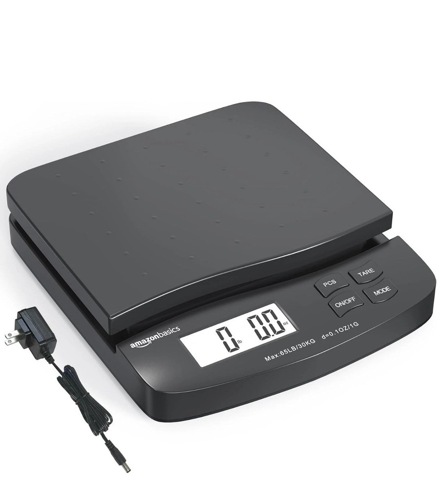 Amazon Basics Digital Postal Scale, AC Adapter, 65 lb 65 pound, Black