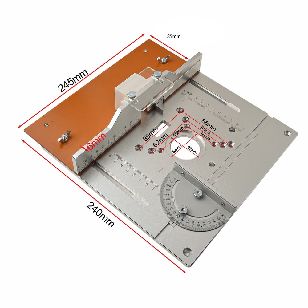 Complete Router Table Insert Plate Set with Push Plate and Angle Ruler