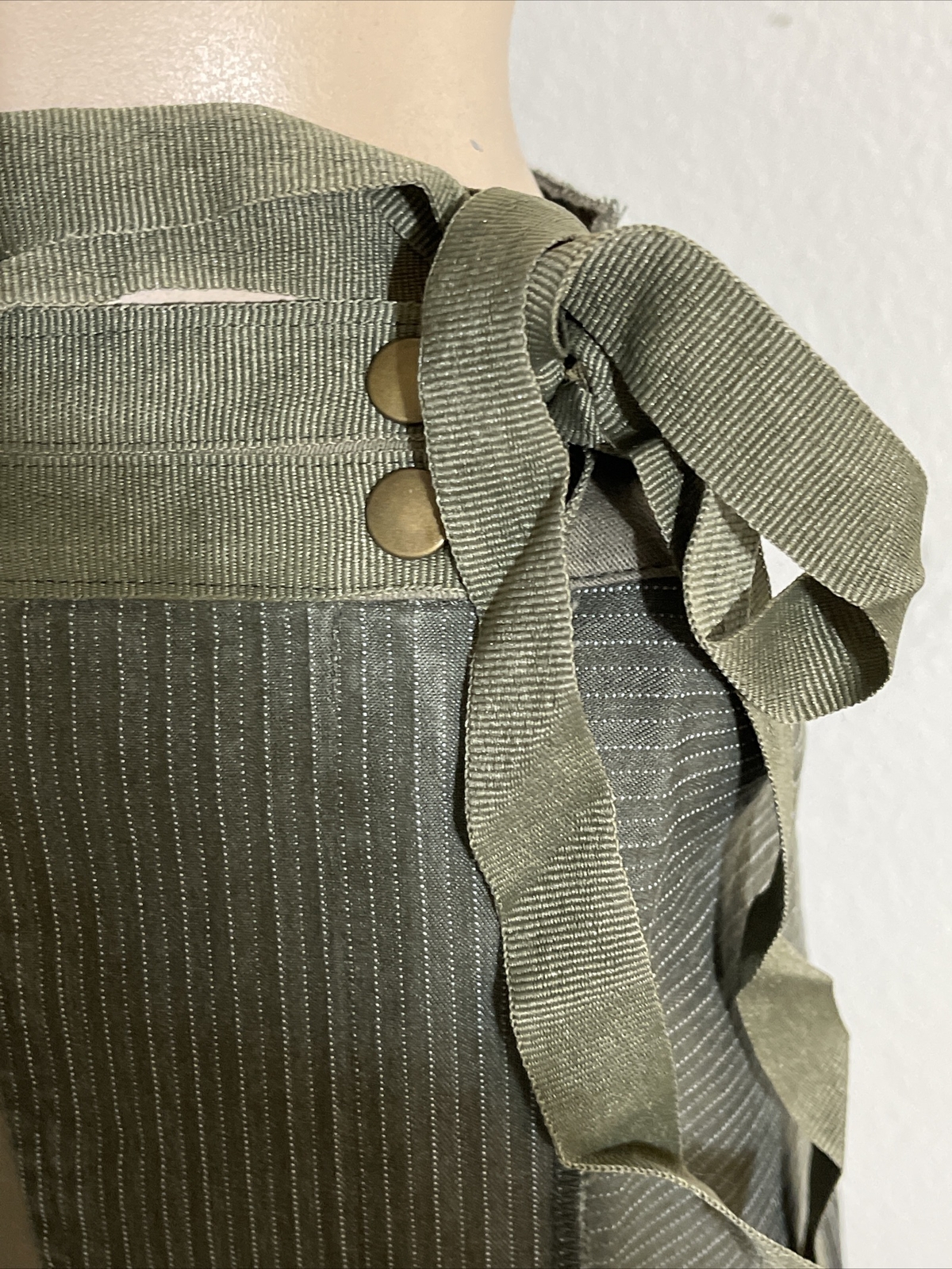 Women’s Forest Green Striped Cotton Casual Asymmetric Button Zipper Size S Skirt