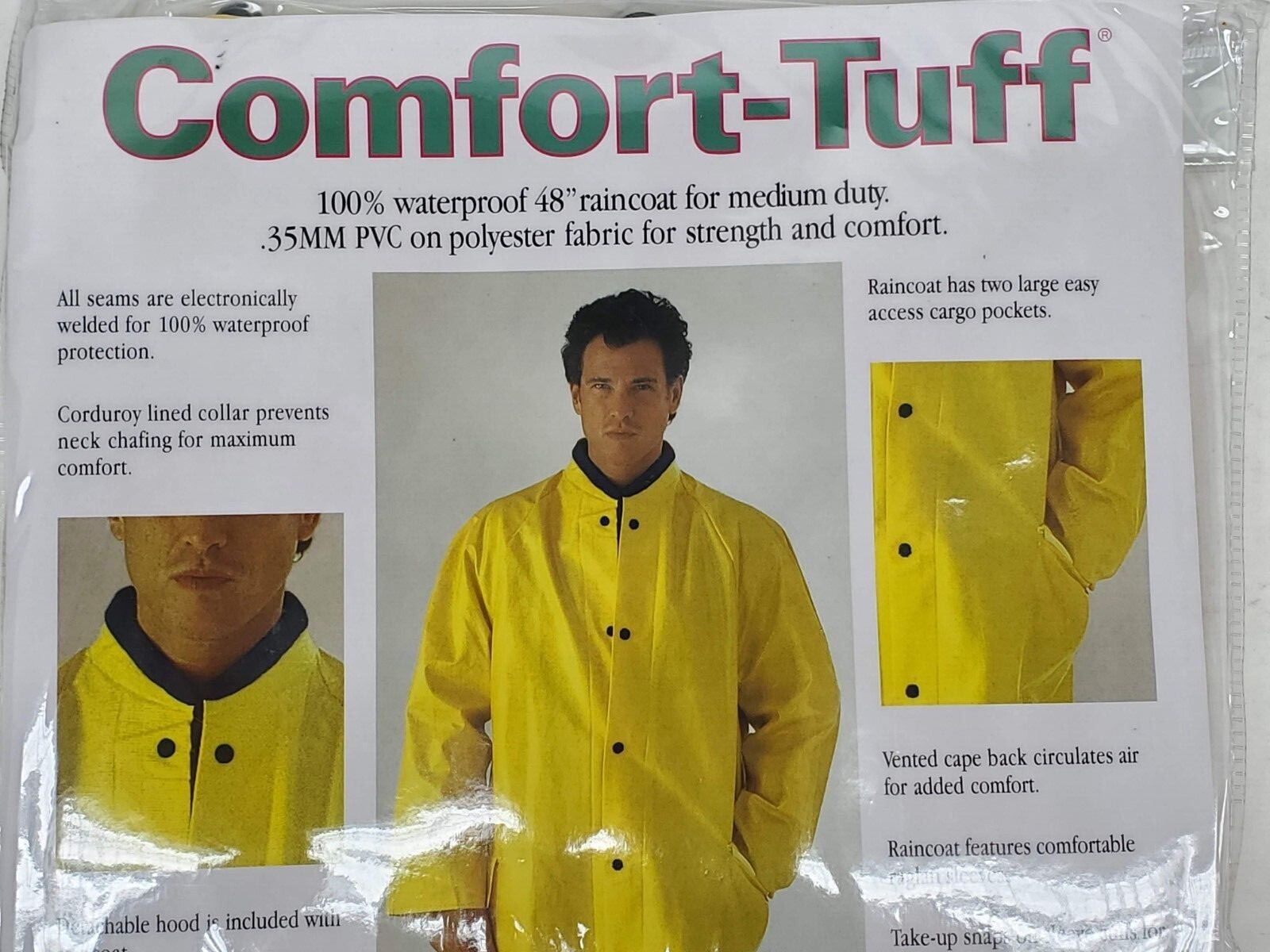 2 PACK! Tingley co Raincoat 48" Long W/ Hood Yellow PVC Coated Polyester (HR)