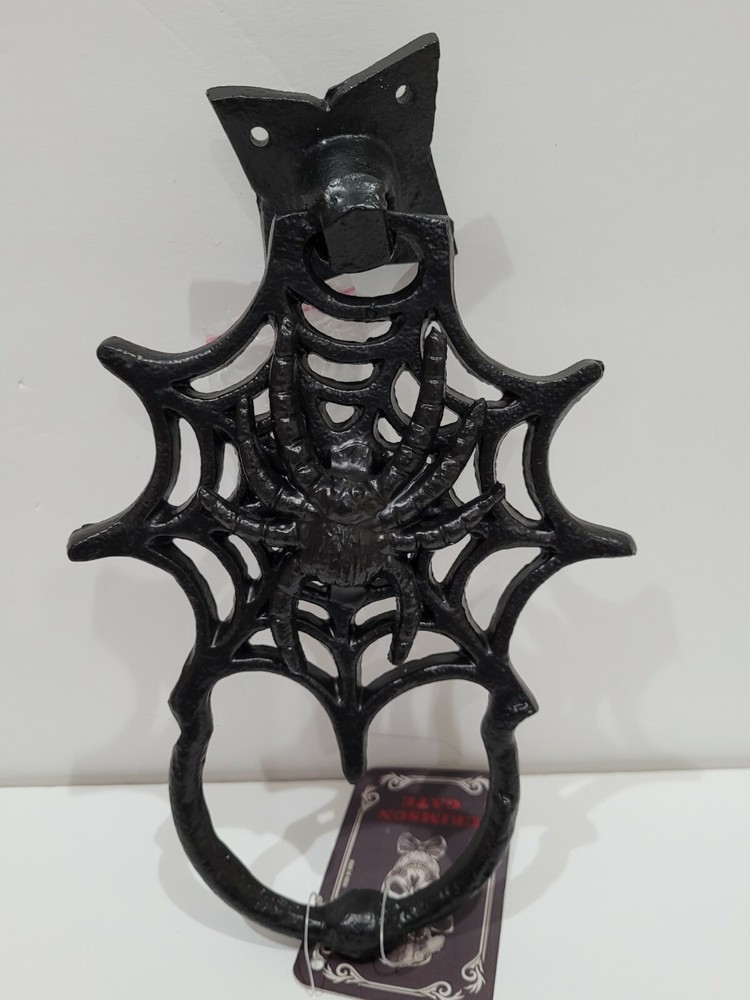 Halloween Gothic Cast Iron Spider Web Wall Door Knocker Decor