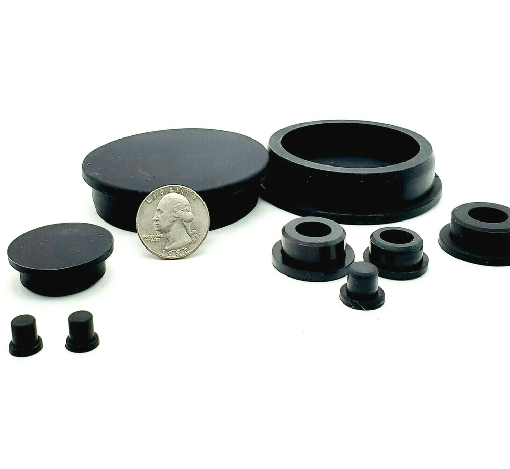 1" Hole Plugs Black Silicon Rubber Push In Compression Stem Solid Cover Seals