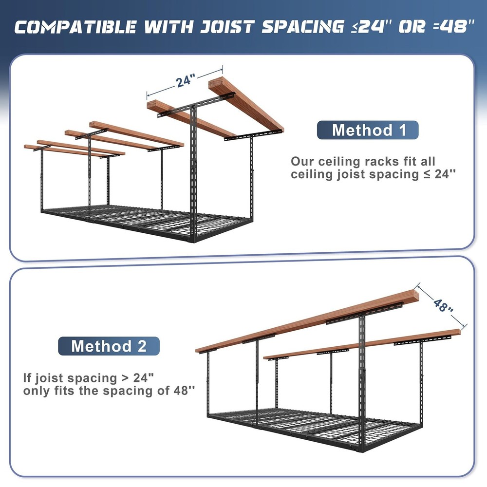 4X8FT Overhead Garage Storage Rack, 26"-40" Height Adjustable Garage Ceiling ...