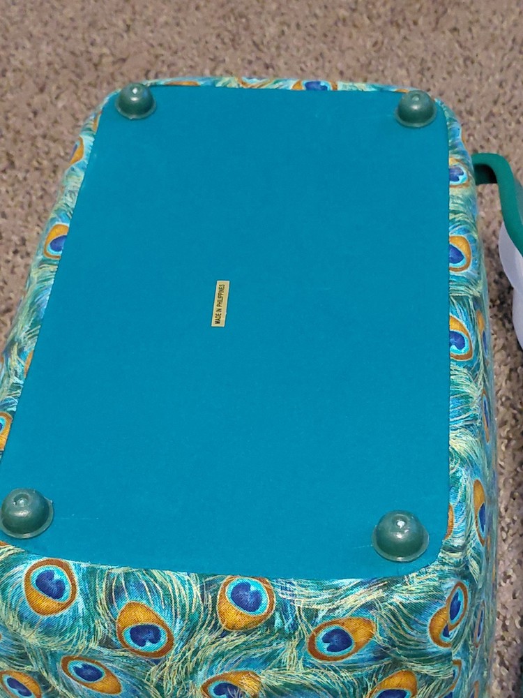 Dritz Peacock Feather Fabric Covered Sewing Basket Box + Mini Sewing Kit