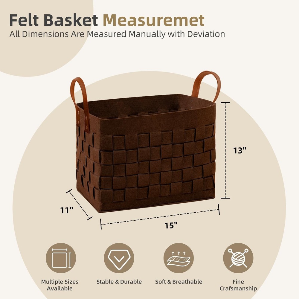 boldmonkey Laundry Basket 15 " x13 x11 2 Pack, Large Rectangular Felt Fabric ...