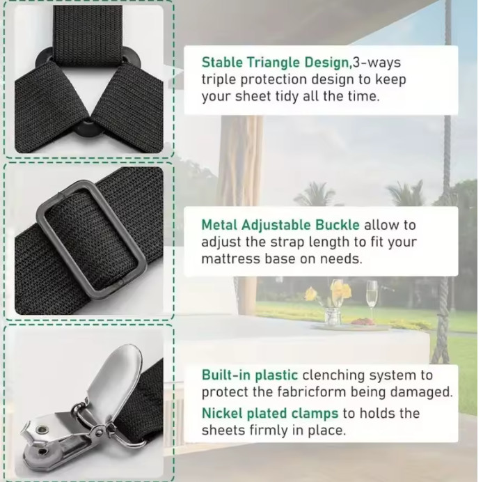 4PCS Bed Sheet Clips Anti Slip Adjustable Straps for Sheets Tablecloth