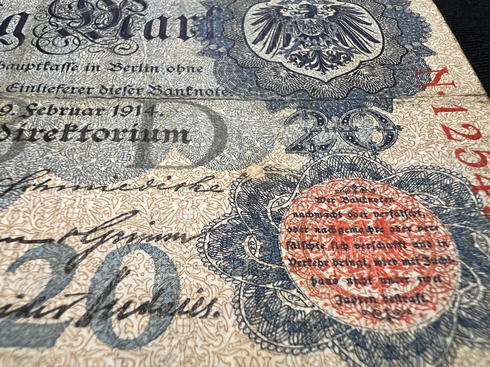 3x 1914 German 20 Mark Banknote World War One Currency Fascism Hyperinflation