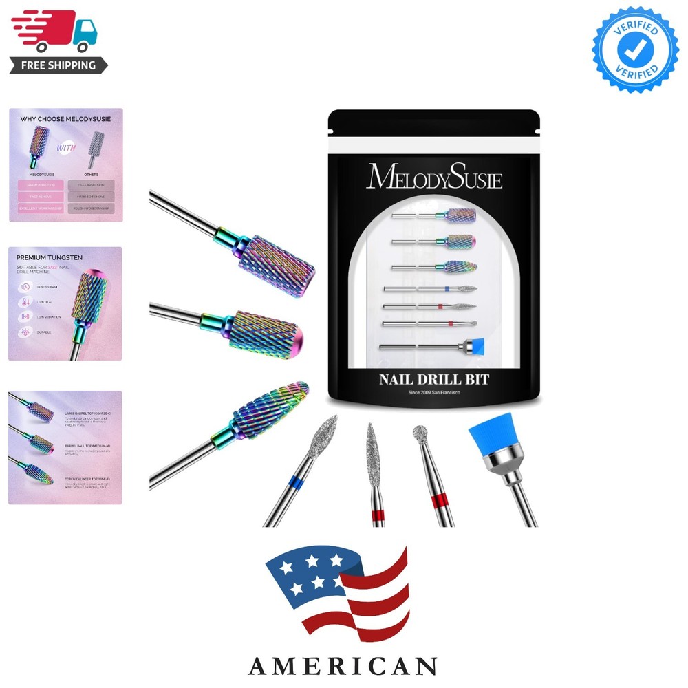 Nail Drill Bits Set, 7pcs Tungsten Carbide Diamond Nail Drill Bits for Acryli...