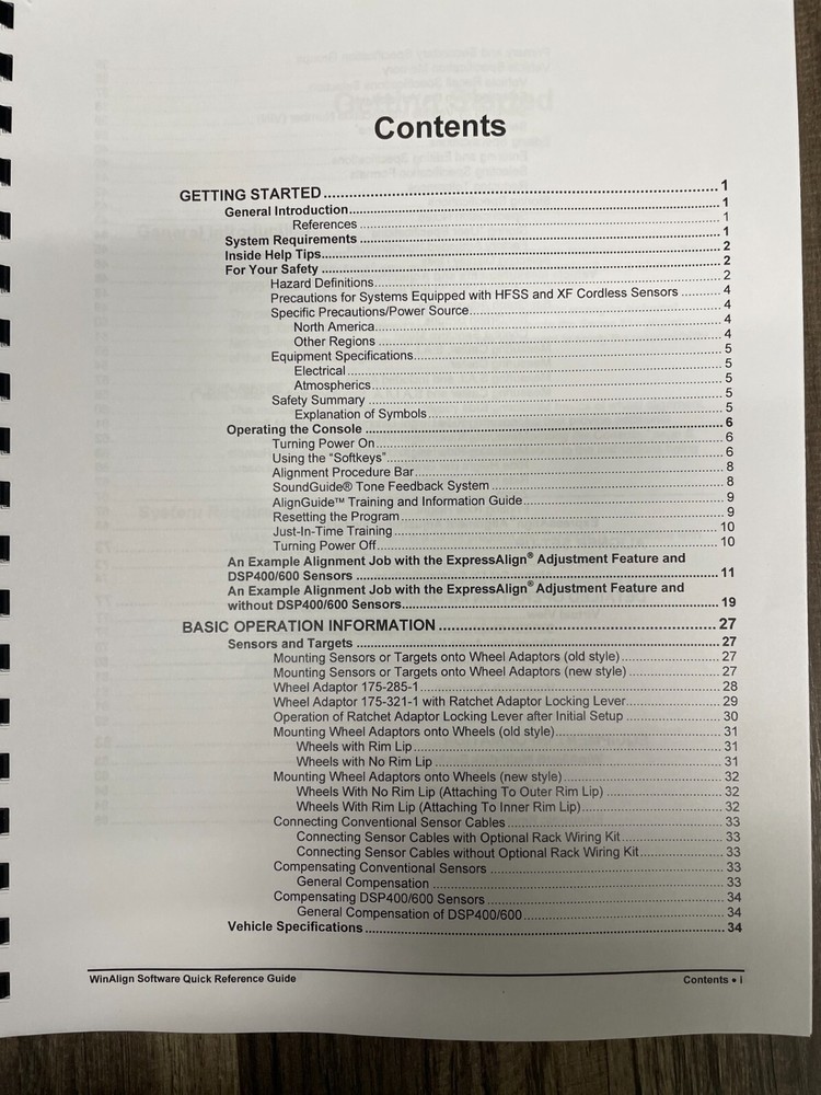 Hunter Engineering WinAlign Software Quick Reference Version 8.X