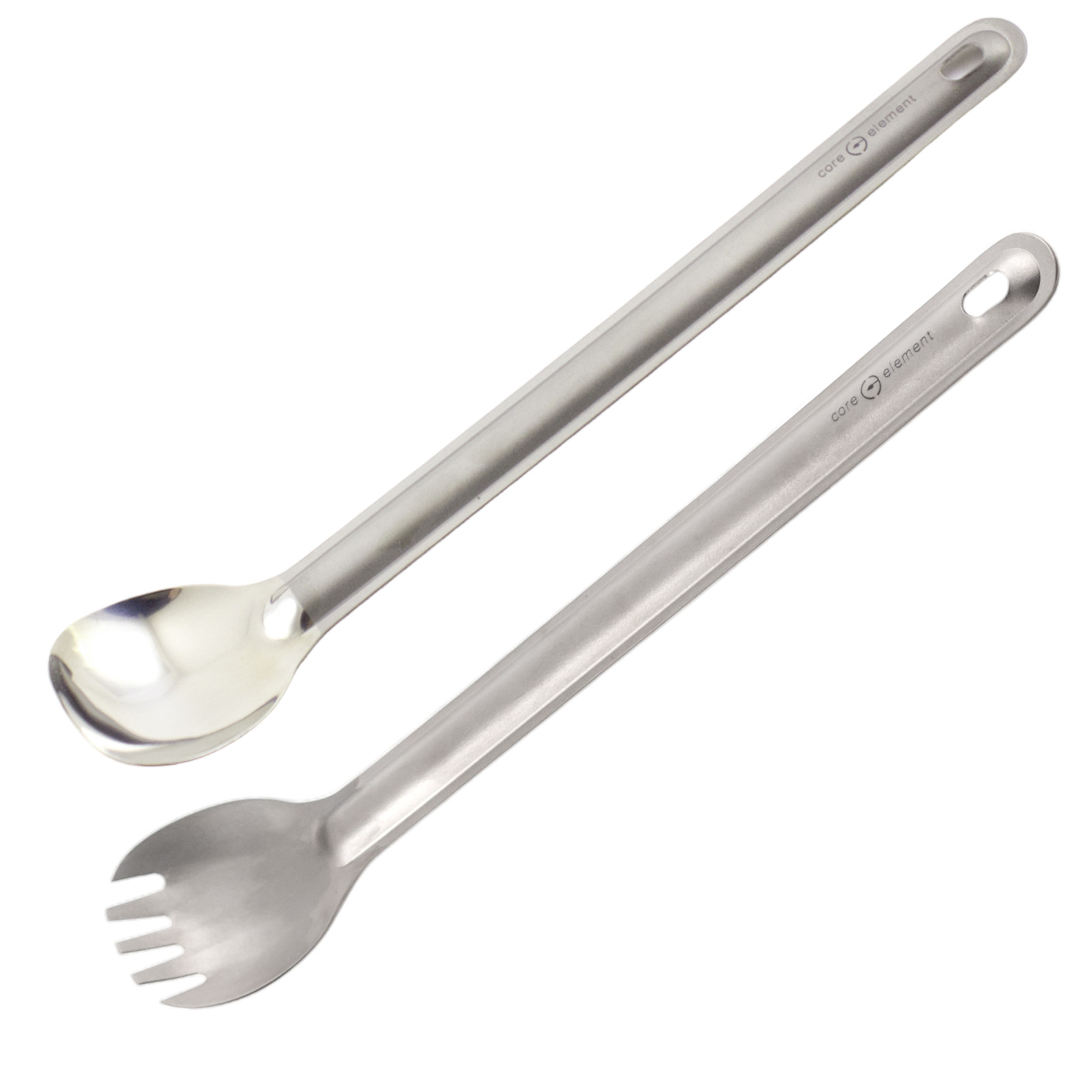 2PC Titanium Long Handle Spork Spoon Ultralight Backpacking Camping Core Element