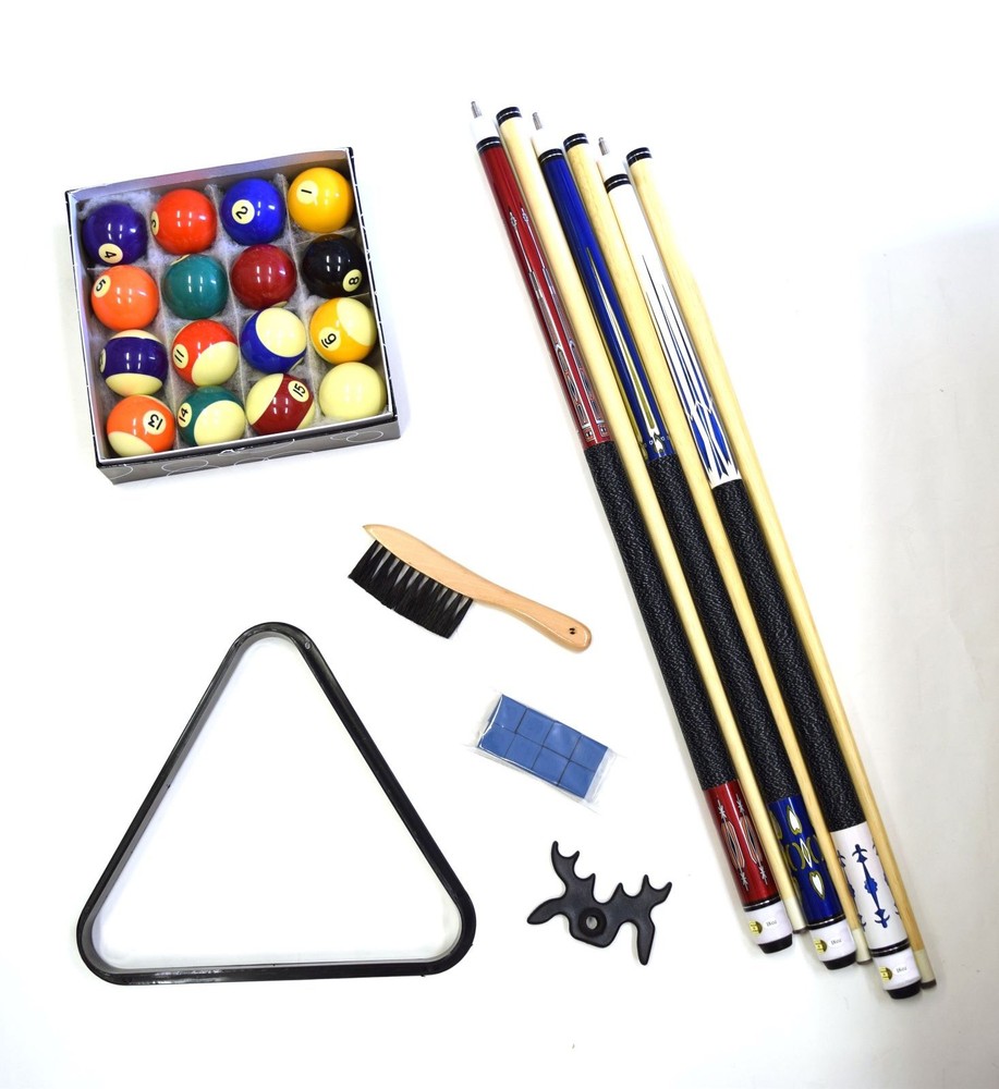 Pool Table - Billiard Accessory Kit Cues Ball Triangle Rack Brush Bridge, Kit-S4