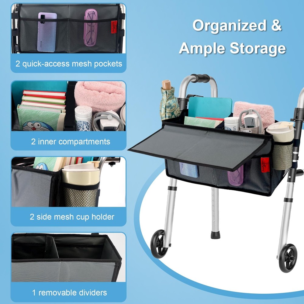 Walker Basket for Width 16"-20" Folding Walkers/Rollators, Large Capacity Wal...