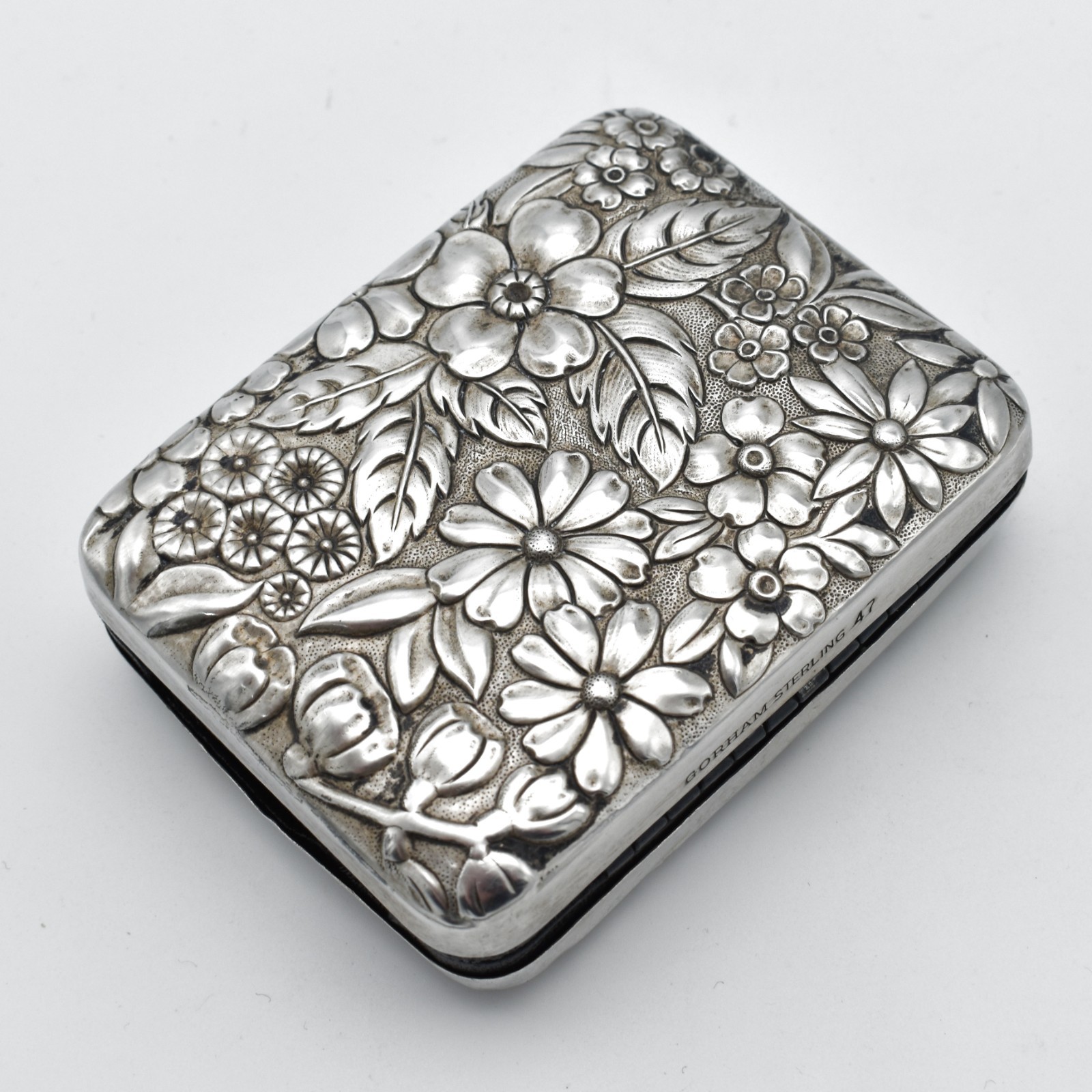 Vintage Gorham Sterling Silver Key Case Box 47 Floral Double Sided USA
