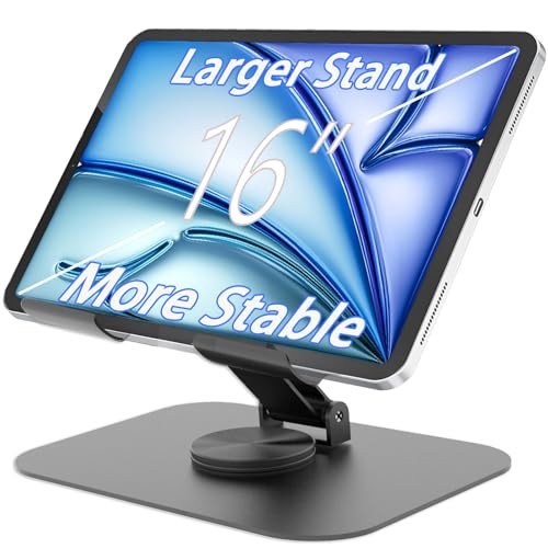 Larger Metal Tablet Stand, Adjustable 360° Rotation Tablet Holder Grey