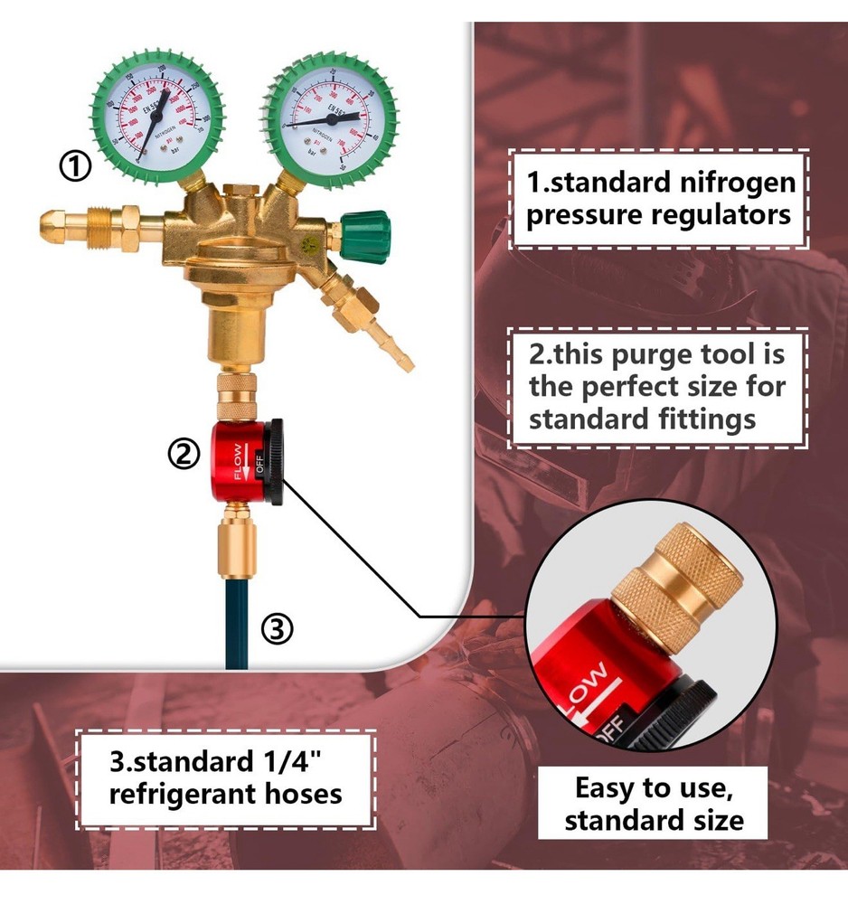 HVAC Nitrogen Purge Regulator Kit Adjust Nitrogen Purging Brazing Flow Control