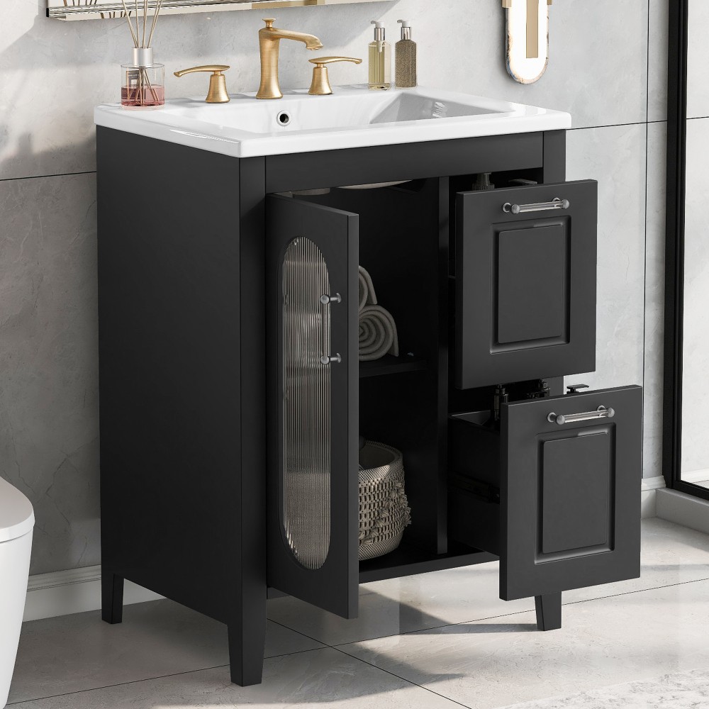 Bathroom Vanity with Sink, Two Drawers, Adjustable Shelves