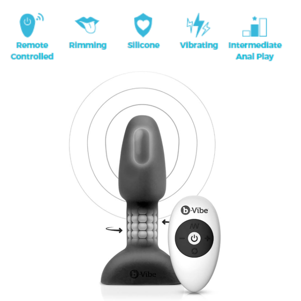 b Vibe Remote Control Rimming Plug Petite Small Vibrating Butt Plug- Black