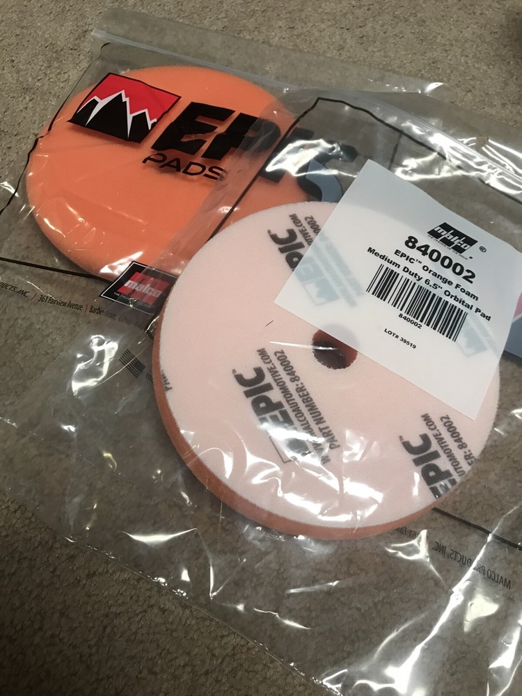 New 2 Pack Malco Epic 6.5” Orange Foam Medium Buff Polish Pad