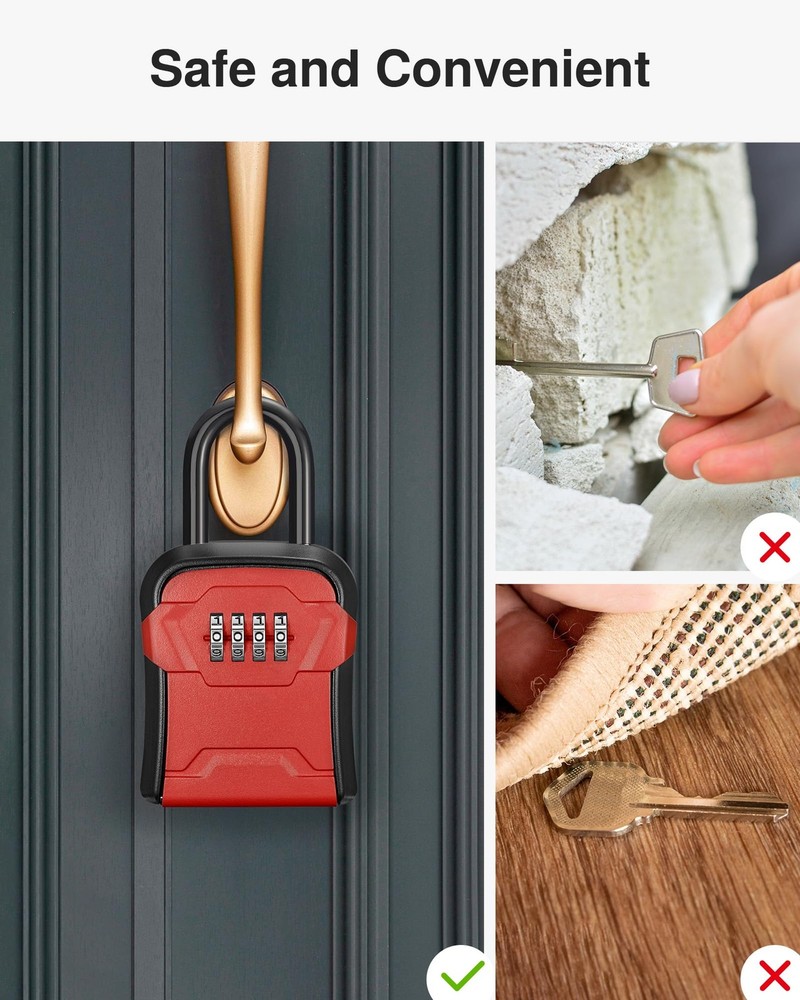 Lock Box Key Wall Mount Portable Combination Resettable Code Red 1 Pack