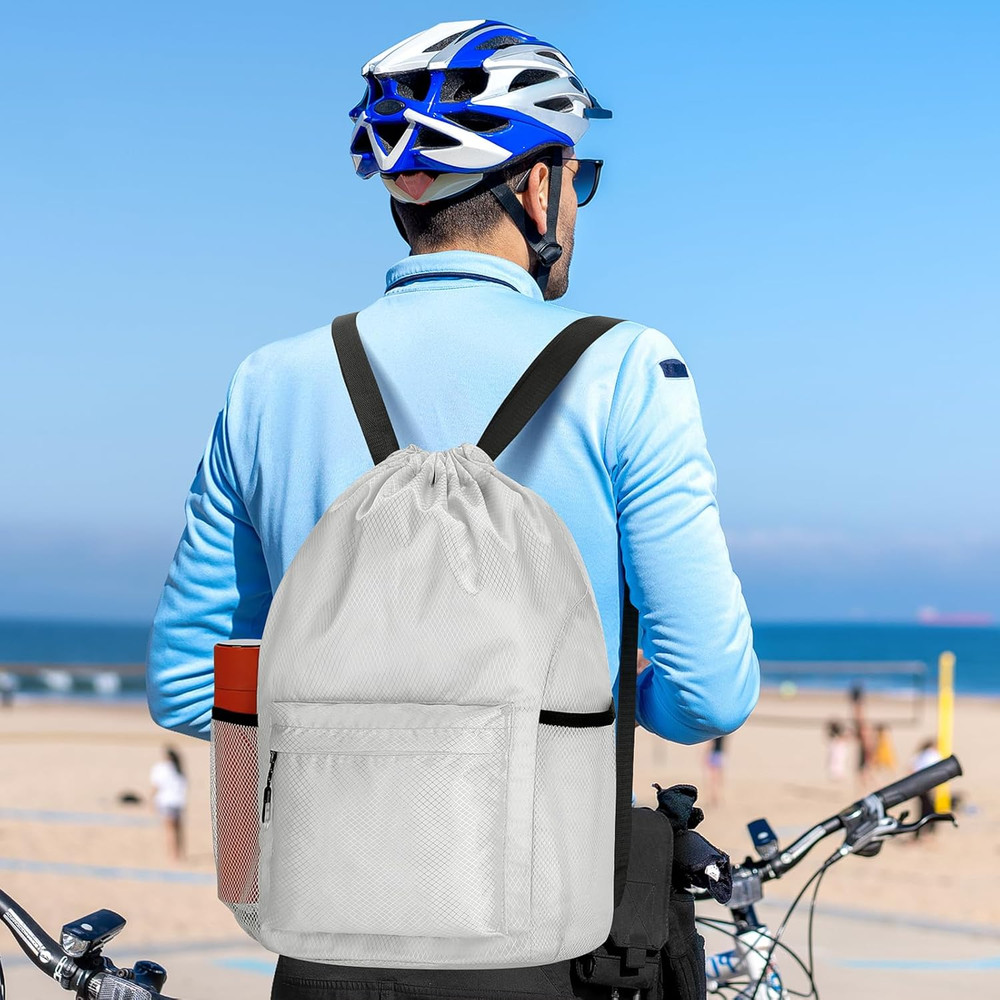 Waterproof Drawstring Bag, Lightweight String Backpack with Water Bottle Holder