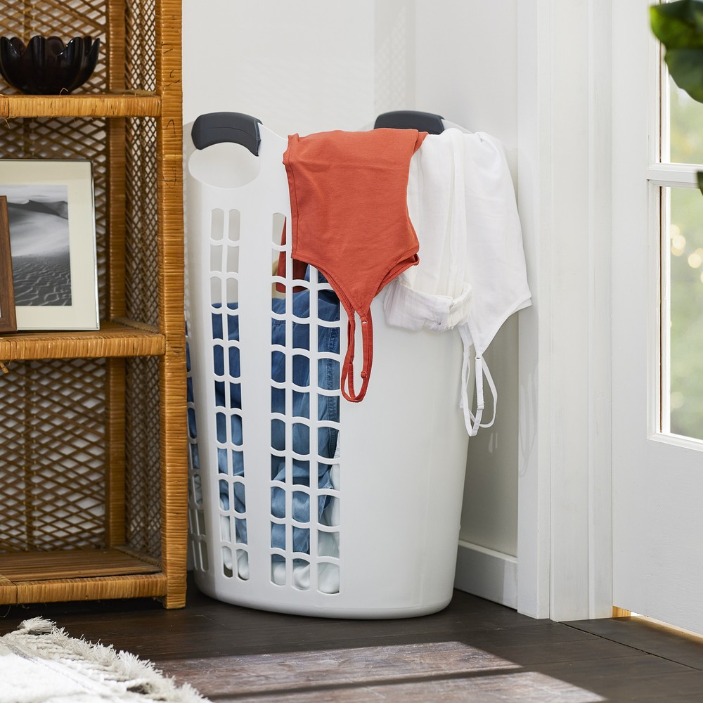 Gracious Living Easy Carry Flex 87 L Plastic Laundry Hamper, White (2 Pack)