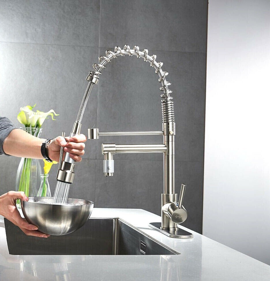 Kitchen Sink Faucet Stainless steel Single Handle Pull Down Sprayer Swivel Mixer