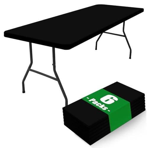 Spandex 6 Foot Rectangle Table Cloth 6 Pack, 72" x 30" (Rectangular) Black