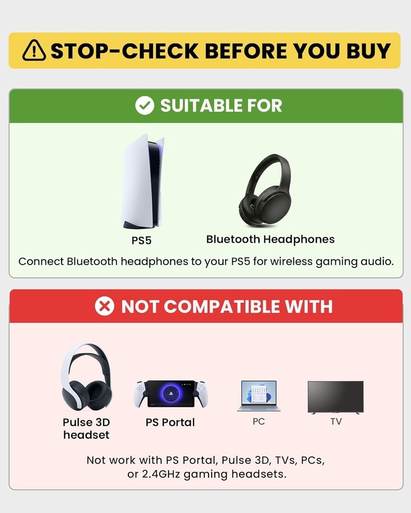 Avantree C81-Gaming - USB-C Bluetooth 5.3 Audio Adapter for PS5, Black