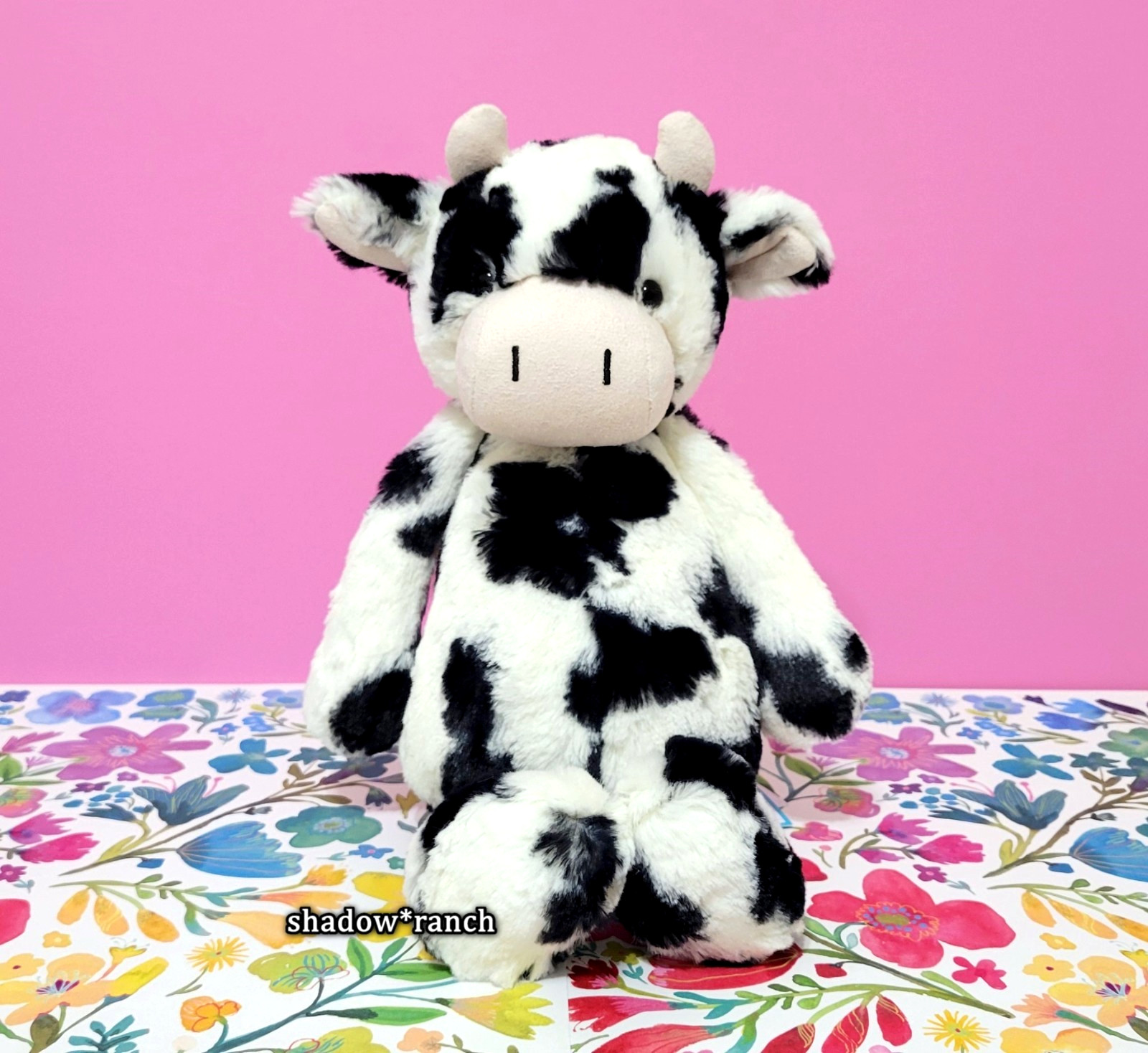 Jellycat BASHFUL CALF - Medium 12" - Authentic - Black White Cow - New with Tags