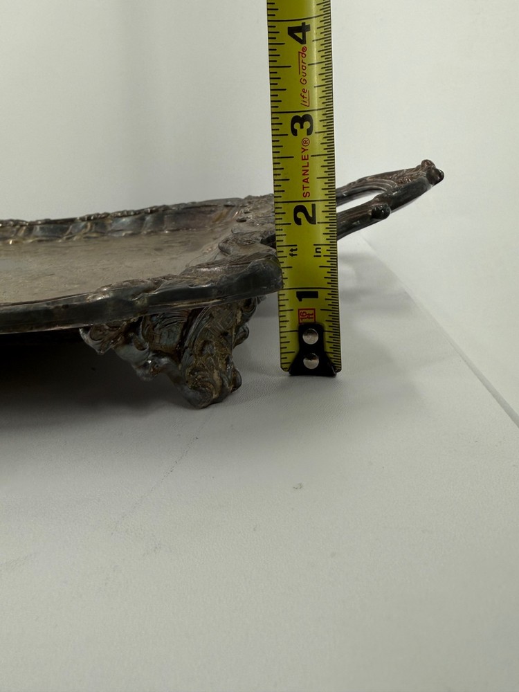 Vintage Silver Plated Copper Silver On Copper Ornate Engraved Serving Tray-25"