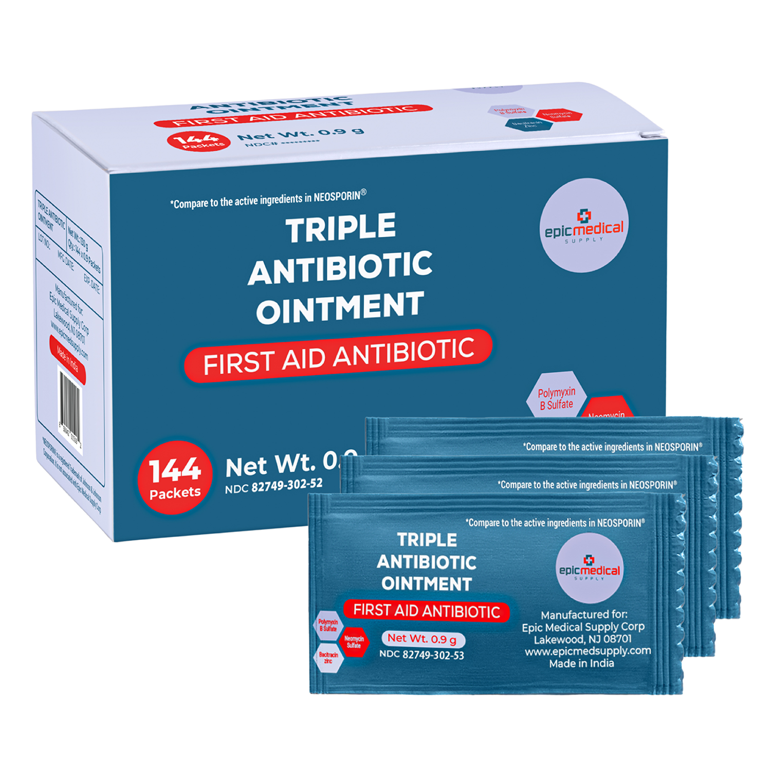 Epic Medical Supply Triple Antibiotic Ointment .9g Packets 144 Per Box