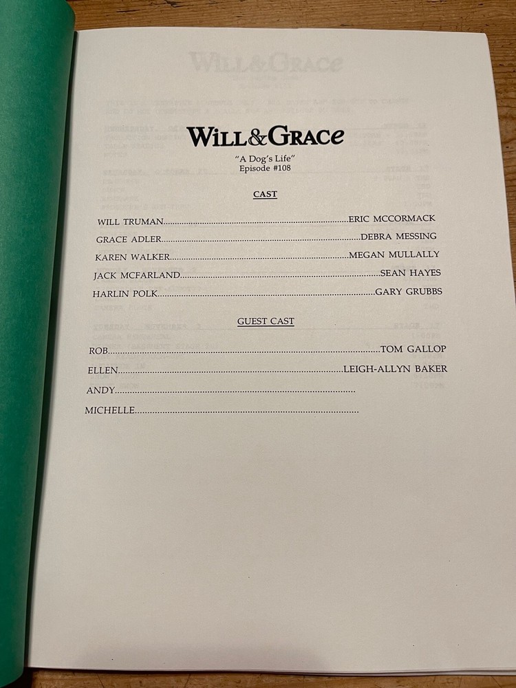 WILL & GRACE TV SERIES SHOW SCRIPT A DOGS LIFE TABLE DRAFT