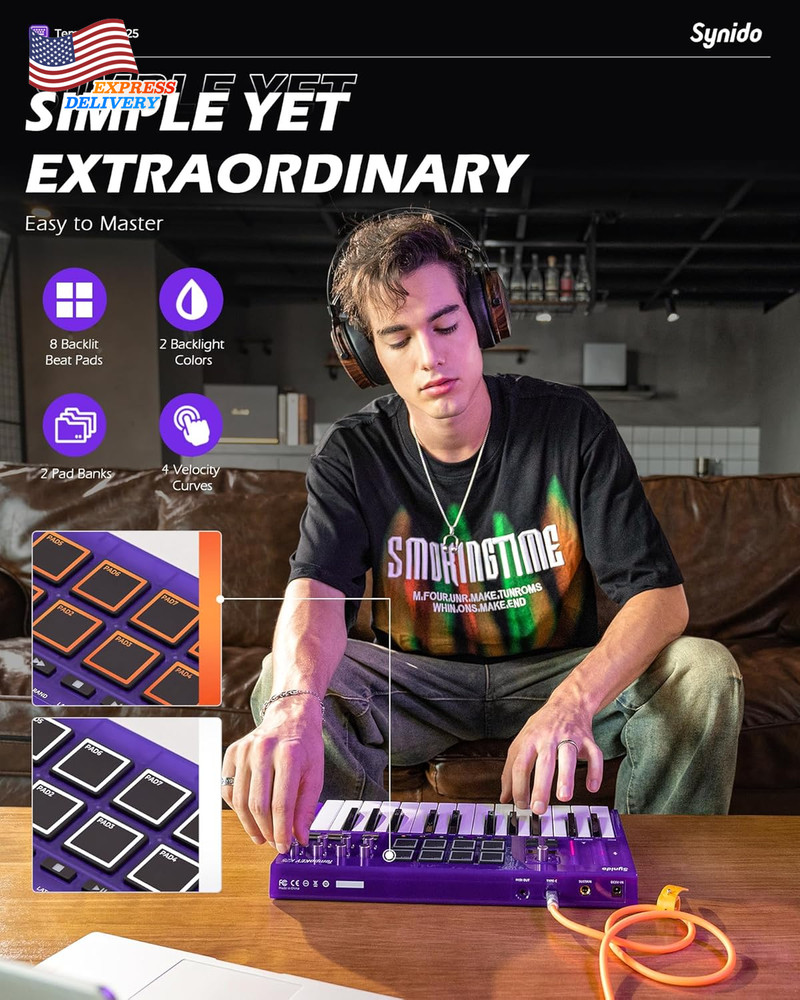 MIDI Keyboard Controller Beat Maker Machine 25 Key USB MIDI Keyboard Controller