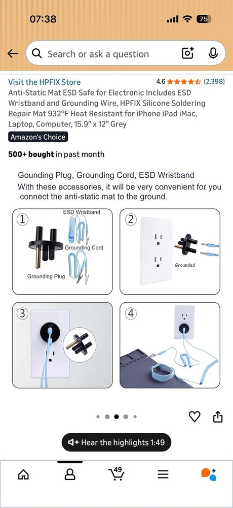 Anti-Static Mat and Wrist Strap Set with Grounding Wire