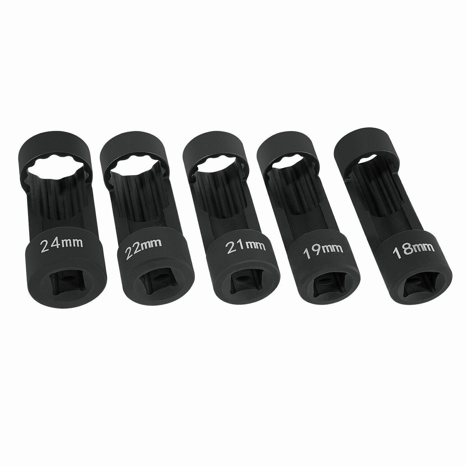 5pc Suspension Strut Nut Socket Set 18mm 19mm 21mm 22mm 24mm 12 Point 1/2" Drive