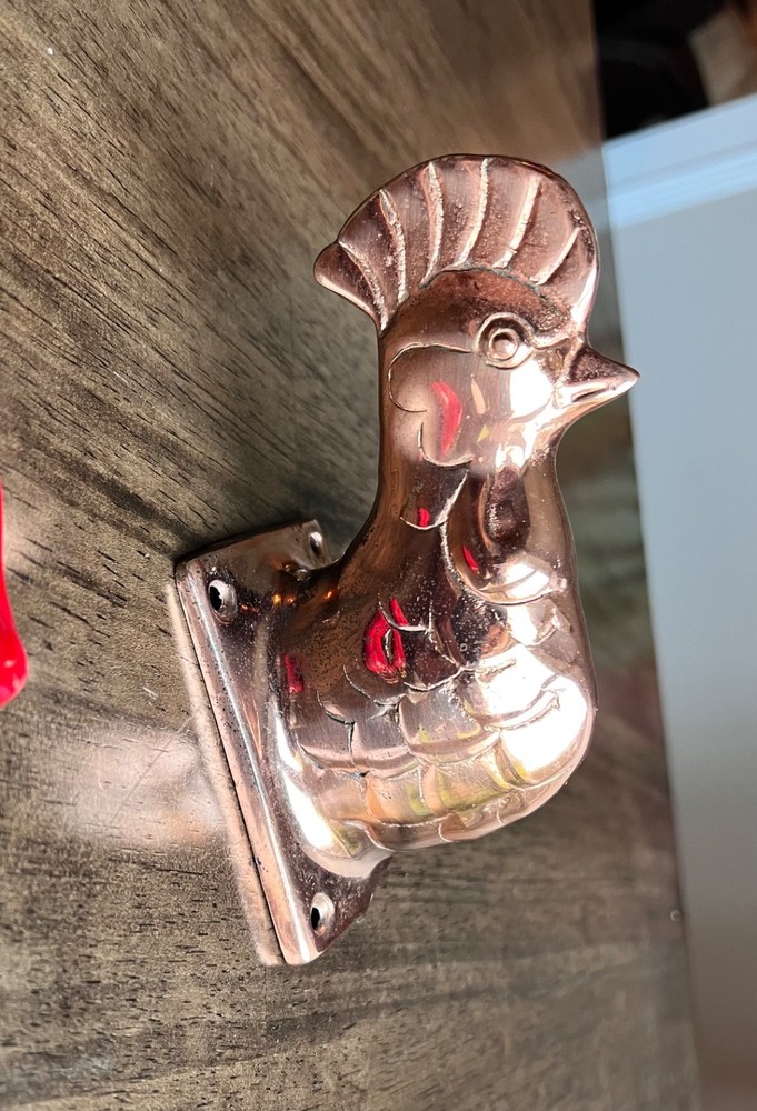 Solid Copper Rooster Head Hook Towel Apron Holder Wall Mount Rustic Farmhouse 6"
