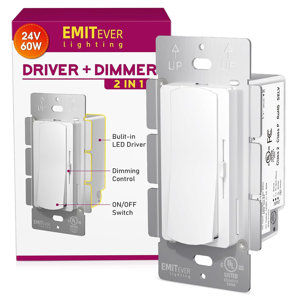 Dimmer Light Switch & 24V 60W Dimmable LED Driver 2 in 1, UL Listed Single-Pole