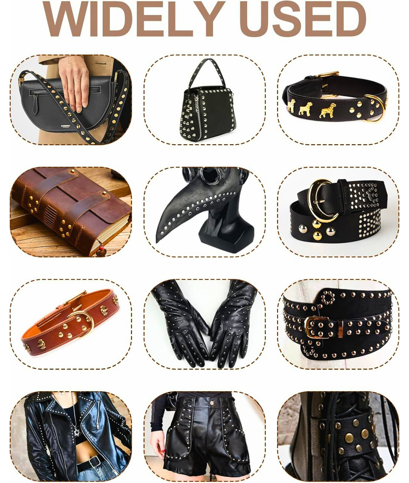 480 Sets Rivets for Leather, 4 Colors 3 Sizes Leather Rivets, Double Cap Rivets