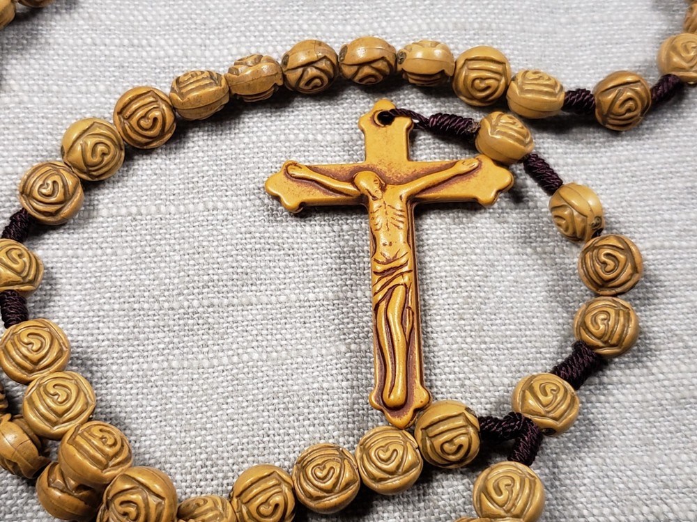 Vintage Rosary Prayer Brown Beads Religious Christian B73