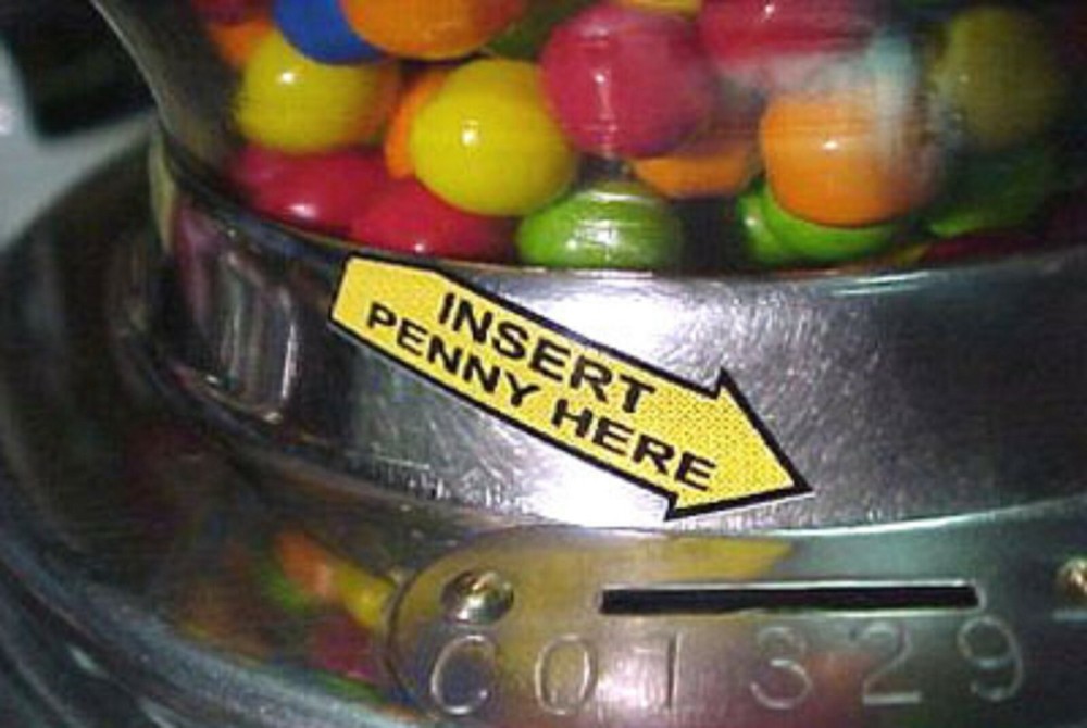 FORD GUMBALL MACHINE INSERT PENNY HERE OR DIME U CHOOSE