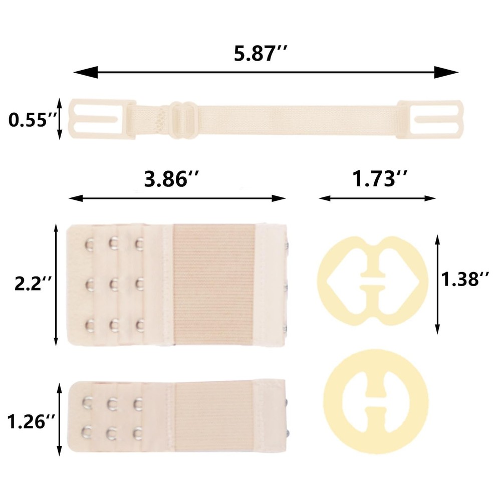 18 PCS Adjustable Bra Strap Set Clips Soft Adjustable, Black,white,beige